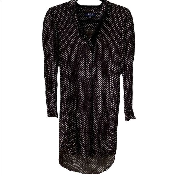 Madewell Wm’s Sz XXS Black Tan Polka Dot Long Sleeve Tunic Dress - Picture 1 of 4